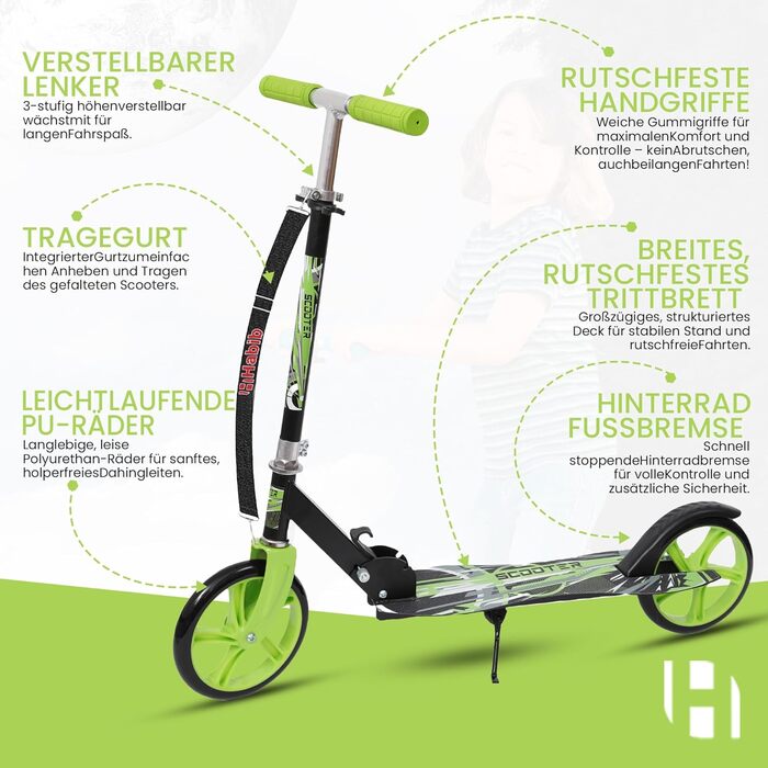 Дитячий трюковий самокат Habib Kickroller – складний, регульована висота, великі колеса, до 80 кг, для міста