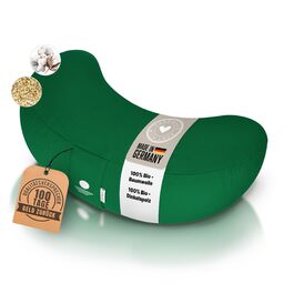 Подушка для йоги та медитації Inner Peace Halbmond 42x20 см, бавовна Біо, зелений (Waldgrün), наповнювач лузга гречки, знімний чохол