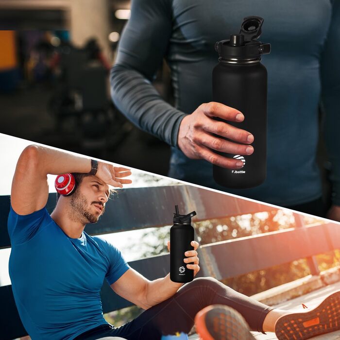 Термос-бутилка Fjbottle з нержавіючої сталі зі соломинкою, 950/1200 мл, 2 кришки, BPA-free, герметична спортивна пляшка для води, для газованих напоїв, школи, фітнесу, велосипеда