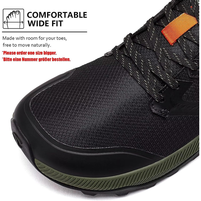Чоловічі трейлові кросівки HOBIBEAR для трейлраннінгу, трекінгу та хайкінгу. Широка передня частина, не слизька підошва, чорний колір, 44 EU