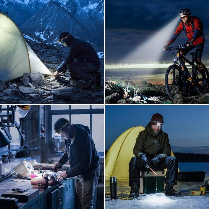 LED налобний ліхтар Lepro, 2000 люкс, перезаряджається, з червоним світлом, 6 режимів, водонепроникний IPX4, для кемпінгу та бігу, чорний, 2 шт. (з USB кабелем)