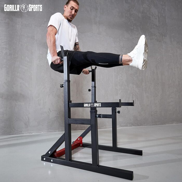 GORILLA SPORTS® Стійка для присідань із турніком, регульована висота і ширина, навантаження до 300 кг, чорна – стійка для штанги, для присідань, для жиму лежачи