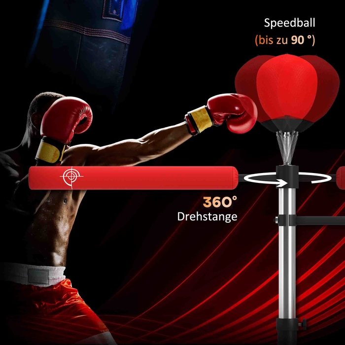 HOMCOM Стенд для боксерського мішка 4-в-1, регульована висота 160-230 см, червоний