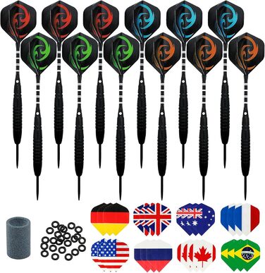 Сталеві дротики Dartpfeile (12 шт) 23г: Професійний набір для дартсу з металевим вістрям, алюмінієвим стеблом та 40 пір'ями