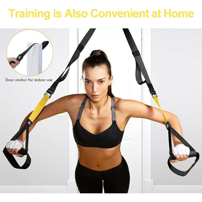 Тренажер Sling Trainer для всього тіла, підвісний тренажер для дому, комплект Suspension Trainer, для силових тренувань, домашні та вуличні тренування, чорно-жовтий