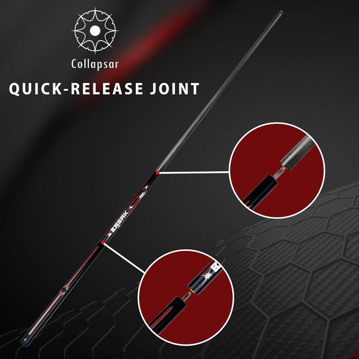 Білльярдний кий Collapsar Power-Break з карбоновим композитом, 3 секції, 12.9 мм, 590 г (чорний мат з червоним)