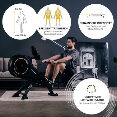 Гребний тренажер SportPlus для дому з повітряним опором, 8 рівнів, підтримка додатку, тиха і плавна робота, до 150 кг