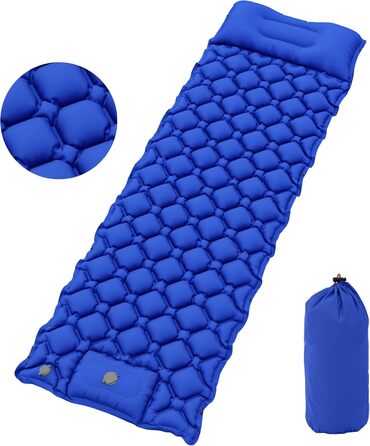 Килимок для кемпінгу YITAHOME на 2 особи, самонадувний, 195x120 см, ультралегкий, з вбудованим насосом та подушками, для подорожей (темно-сірий) (синій Yy)