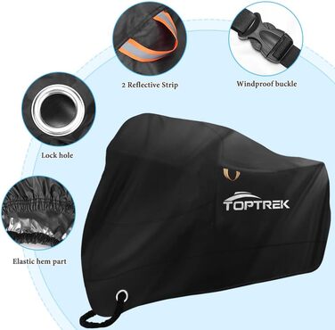 Водонепроникна мотоциклетна накидка Toptrek XXXL 210D Oxford, чорна (265 x 105 x 133 см)