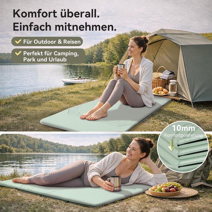 Килимок для йоги FunLife XXL 190x66x10 мм, чорний - для йоги, пілатесу, фітнесу (складний, антиковзкий)