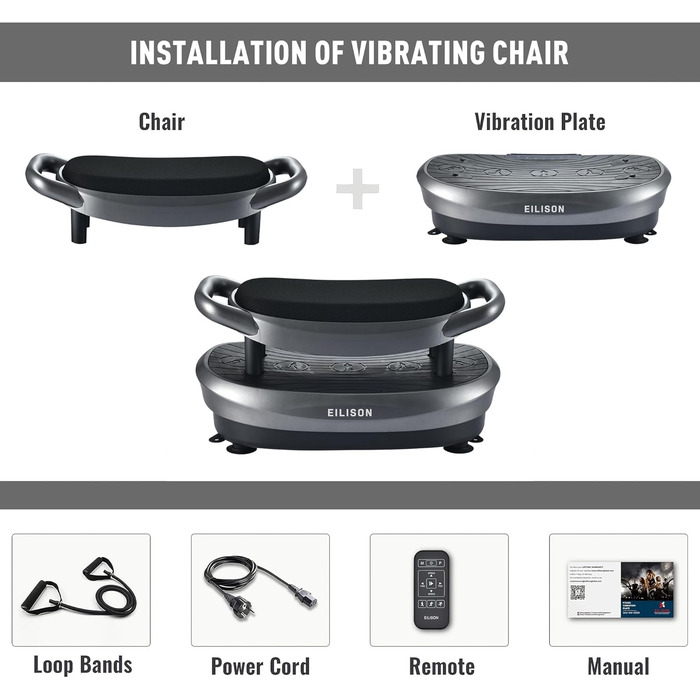 Машина для тренувань EILISON FITABS 3D з вібрацією та сидінням: вібрація, пульсація, платформа для віджимань. Ідеально для лімфодренажу, схуднення та відновлення. Колір: сірий