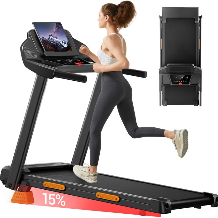 Біговий доріжка LONTEK для дому з нахилом 15%, швидкість 12 км/год, максимальне навантаження 136 кг, чорний