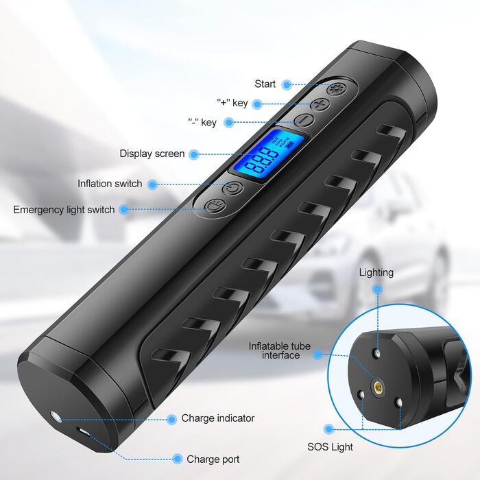 Електричний насос для велосипеда NWOUIIAY 6000 mAh з цифровим дисплеєм, 150 PSI, USB зарядка, для велосипедів, авто, мото, м'ячів. Чорний