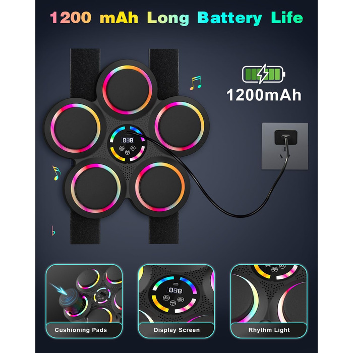Музична бокс-машина з LED-підсвіткою та Bluetooth, 9 режимів швидкості та лічильник ударів, для дорослих та дітей, 5 ударних подушок