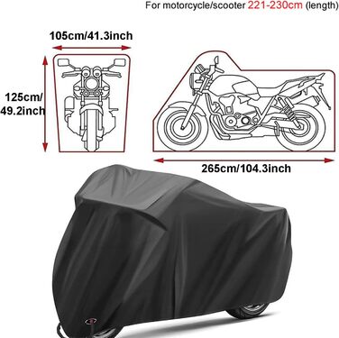 Чохол для мотоцикла XXL 265x105x133 см, водовідштовхуючий, Oxford 190T, чорний