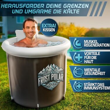 Ванна для криотерапії FROST POLAR 350 літрів з алюмінієвою рамою, набір включає подушку, водонепроникний мішок та пакети льоду