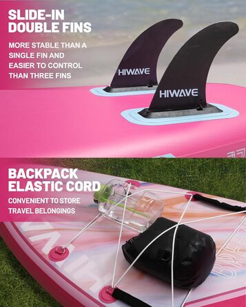 SUP-дошка надувна Hiwave Breeze Pink 335x86x15 см, вантажопідйомність 190 кг, для океану та озера, з 3-частинним регульованим веслом