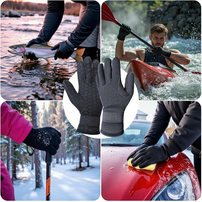 PAWHITS Неопренові рукавички 3 мм для плавання, дайвінгу, каякінгу та серфінгу - чоловічі та жіночі, з антиковзким покриттям (з регульованими ремінцями, розмір L)