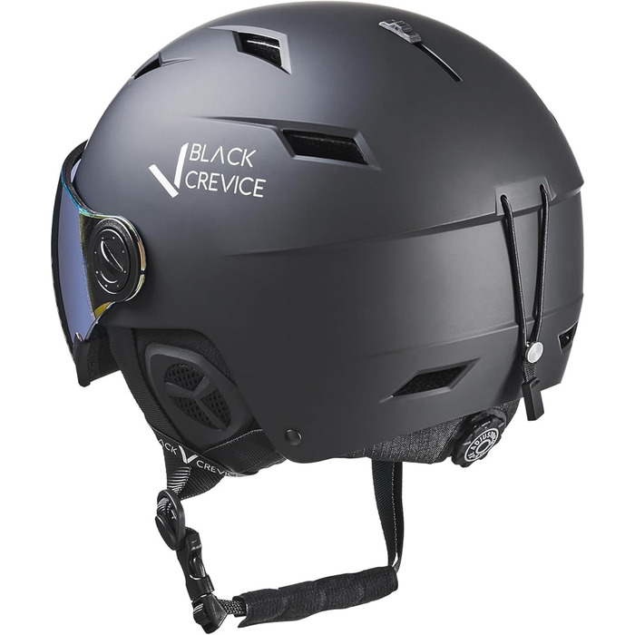Шолом гірськолижний BLACK CREVICE Kirchberg з візором та вентиляційними отворами - дихаючий шолом для чоловіків та жінок (чорний/сріблястий, 0 = S (51-53 см))