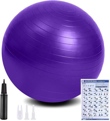 Гімнастичний м'яч flintronic 55 см, антивибуховий, фіолетовий, для йоги, пілатесу, фітнесу, вагітних, з насосом