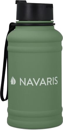 Спортивна пляшка Navaris 1,3 л з нержавіючої сталі, темно-зелена, для фітнесу та тренажерної зали
