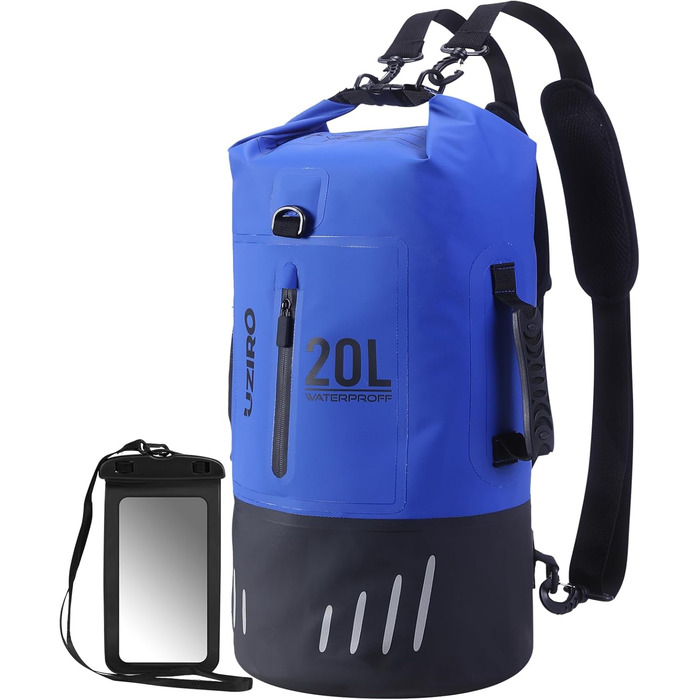 Водонепроникний рюкзак UZIRO 20L, Dry Bag, для активного відпочинку (Блакитний)