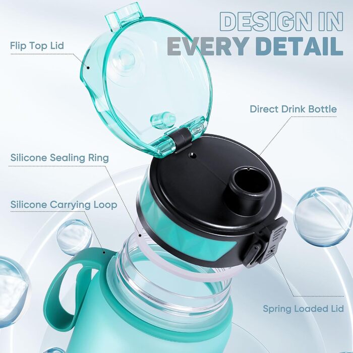 Спортивна пляшка для води 1L BPA-free з неслизьким гумовим ручками, зелено-фіолетовий градієнт, 1000 мл