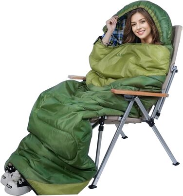 Спальний мішок для кемпінгу, дорослих, дітей та підлітків, 3-4 сезони, холодний клімат, для відпочинку та подорожей (армійний зелений та оливковий)