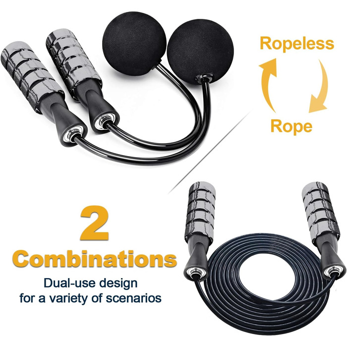 Стрибувальна скакалка Coniflor 2-в-1 для жінок, чоловіків та дітей - без перекручування, з підшипниками та зручними ручками для швидких фітнес-тренувань (Сірий)