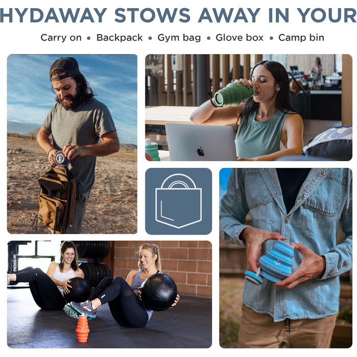 Складна пляшка для води HYDAWAY 750 мл Blue Ice, силіконова, харчова, з носиком, для подорожей