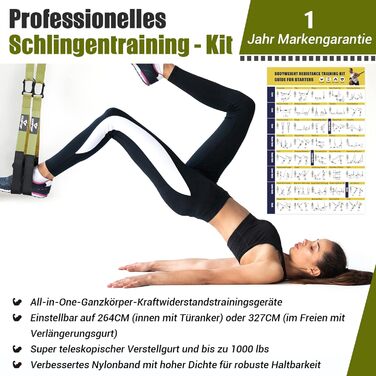 Шкіряний тренажер для всього тіла Schlingentrainer (Green) з великим ручним кріпленням для дверей, сумка, інструкція для домашнього спортзалу