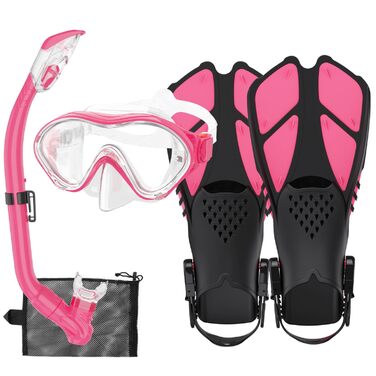 Набір для снорклінгу для дітей з ластами, маска з панорамою 180° проти запотівання, регульовані ласти, високоякісна маска для дайвінгу та сухий снорк (рожевий)