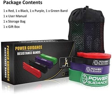 Набір з 4 фітнес-резинок POWER GUIDANCE для підтягувань, розтяжки та пауерліфтингу