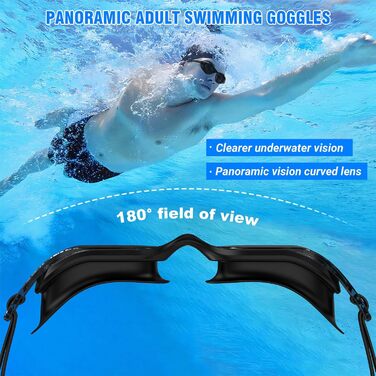 Окуляри для плавання Schwibrille HD, антизапітніючі, UV-захист, герметичні, зручні - для дорослих, басейн/відкрита вода, чорні