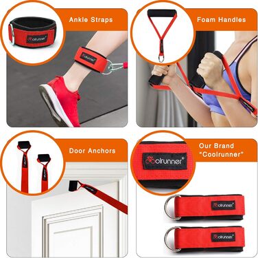 Набір еластичних стрічок Coolrunner для фітнесу: 14 шт., до 68 кг, з ручками та кігтями