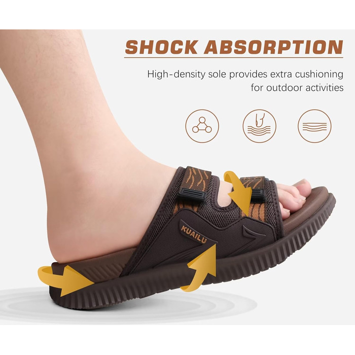 Чоловічі спортивні сандалі KuaiLu з м'якою устілкою, літні шльопанці на липучці, коричневі, 44 EU