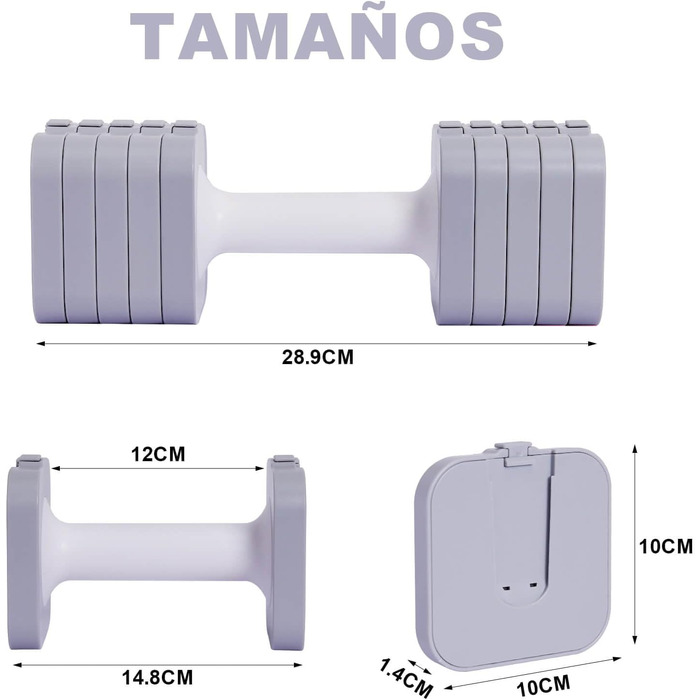 Регульовані гантелі 10 кг (2 x 5 кг), водонепроникні, компактні, легко регулюються, ідеальні для домашніх тренувань (сірі)