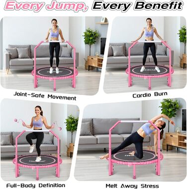 Міні-батут для фітнесу JOY SPOT! Ø102 см, складний, з пружинами та регульованою ручкою, вантажопідйомність 204 кг, для дому та вулиці, з скакалкою