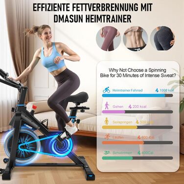 Велотренажер DMASUN з магнітним опором, тихий та стабільний, ергометр з сумісністю з додатком та LCD-монітором, покращений велотренажер для дому, 180 кг, блакитний