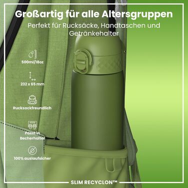 Фляга Ion8 Trinkflasche, Зі зручним клапаном, Безпечна, Легко миється, BPA-Free, З ручкою, З кліпсою, Екологічна, Рожевий (Evo, Хакі)