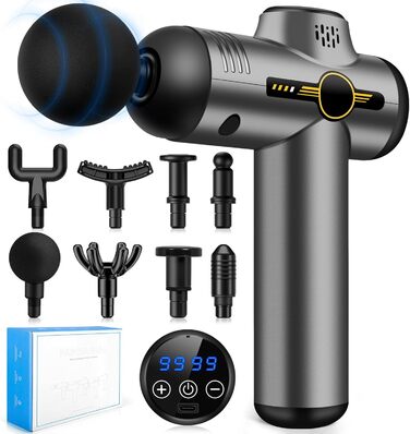 Масажер для м'язів NXPZ: професійний масаж глибоких м'язів, 99 швидкостей, 8 насадок, LCD дисплей, тихий електричний масажер для зняття болю та жорсткості м'язів