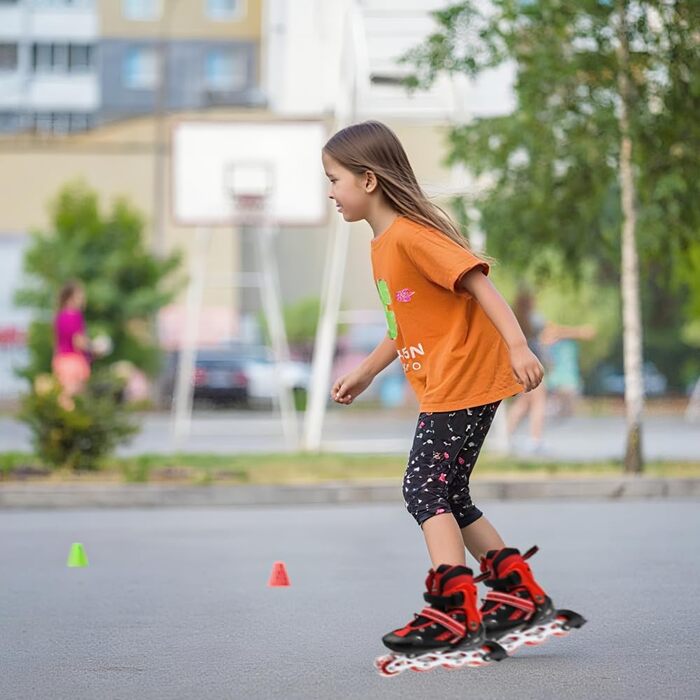 Ролики для дітей, ролики для хлопчиків та дівчаток, регульовані ролики для дітей 3-9 років, ролики з підсвіткою для початківців, червоні S(27-32)