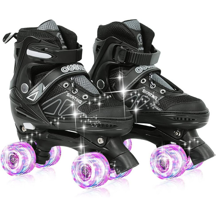 Дитячі ролики Supfine Inlineskates з регульованим розміром 31-38 (S/M) – ролики для дівчаток та хлопчиків з світлодіодними колесами, чорні