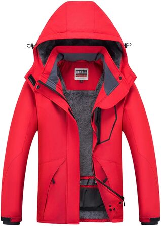 Жіноча водонепроникна куртка WULFUL для сноубордингу та лижного спорту, тепла зимова куртка з відстібною капюшоном (M, Червоний/Подорож, Однотонна (Getaway Solids))