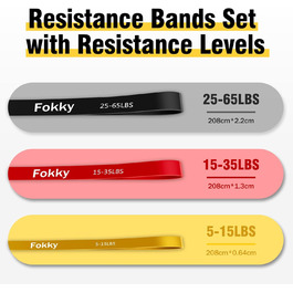Еластичні гумки для фітнесу Fokky, Набір стрічок опору, Гумки для фітнесу з дверним кріпленням, захисним покриттям та 2 ручками, для силових тренувань, йоги, пілатесу, нарощування м'язів (Світло-жовтий, Червоний, Чорний)