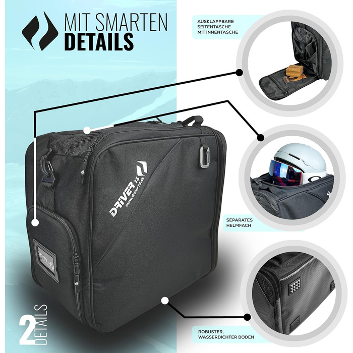 Чохол для лиж Driver13 з відділенням для шолома та регульованим плечовим ременем, 41 x 27 x 43 см, чорний