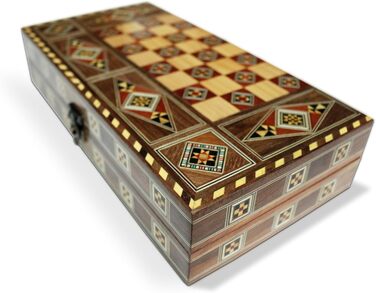 Дерев'яна настільна гра 3 в 1 Backgammon, шахи, дама 30x30 см, ручна робота, інтарсія, комплект із фігурами та фішками
