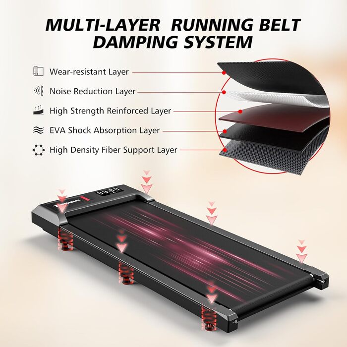 Cardirun Walking Pad: Біговий доріжка з регулюванням нахилу та ручками, 2-в-1 для дому, 2.5HP, до 136KG, портативна з LED-дисплеєм, керуванням через додаток/пульт (Чорний без підлокітників)