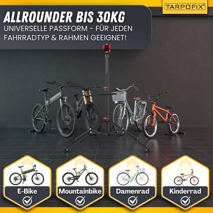 Підставка для збирання велосипедів Tarpofix® до 30 кг | Професійна підставка для ремонту велосипедів та електровелосипедів | Важкий велосипедний тримач для E-bike | Підставка для ремонту велосипедів | Червона