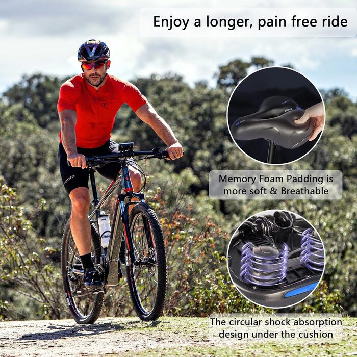 Комфортний велосипедний сідло, гелевий, широкий, м'який, дихаючий, амортизуючий, ергономічний, з водонепроникним чохлом та інструментами для встановлення, 26 * 21.5 см, блакитний